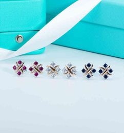 Diamond X shape household earrings small white copper Colour separation plated real gold G11296112513