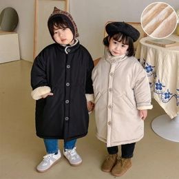 Down Coat Girls Cotton-padded Jacket With Velvet Warm Clothes Fur Long Children's Winter Boys Kid's