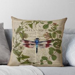 Pillow 1980s Dark Academia Leaves Botanical Art Vintage French Dragonfly Throw Anime Girl Cover