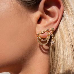 Dangle Earrings Multi Piercing Cz Chain Dangling Earring For Women Jewelry Prong Set White Clear Link Tassel Drop Wholesale