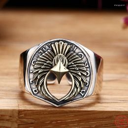 Cluster Rings Genuine S925 Sterling Silver For Men Fashion Relief Flying Eagle Pattern Wide Ancient Punk Jewelry