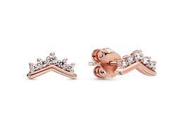 Authentic 925 Sterling Silver Tiara Wishbone Stud Earrings Womens Luxury Jewelry Designer 14K Rose Gold PlatedEarrings with Charme7503564