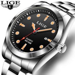 Wristwatches LIGE Mens es 5ATM Sports Waterproof Quartz Wrist Luminous Clock Ultra Thin Date for Men Relogio Masculino+Box d240430