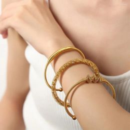 Bangle Peri'sBox 18k Gold-plated Stainless Steel Double Ball Spiral Twisted Open Bracelet Women Extremely Simple And Charming Jewellery