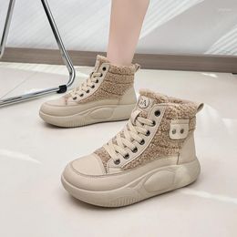 Casual Shoes Winter Comfortable 2024 Women's High Top Lace-up Warm Short Plush Platform Non-slip Ladies