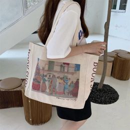 Shopping Bags Retro Oil Painting Canvas Bag Art Party Ball Large Capacity Letter Shoulder Women's Handbag Students Book