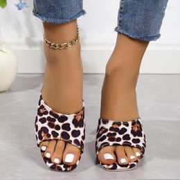 Slippers 2024 Ladies Summer Fashion Open Toe PU Leather Women's Shoes Thick Sole Square Heel Colour Block Designer High Heels