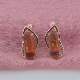 Dangle Earrings FJ Women Ladies Big Dark Brown Cubic Zircon Stone 585 Rose White Gold Color Drop