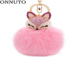 Lovely Crystal Faux Fur Keychains Women Trinkets Suspension On Bags Car Key Chain Keyrings Toy Gifts 7C03946585113