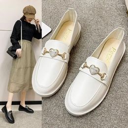 Casual Shoes Women's Low Heel Elegant Loafers Pointed Toe Cute Beige Ladies Footwear Office Metal Decoration Kawaii Square Heels Shoe L