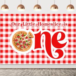 Party Decoration Pizza Theme Birthday Red And White Squares Our Little Homeslice Is One Backdrop For Kids1st