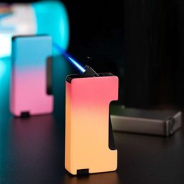 Custom Without Gas Lighters Metal Gradient Color Side Pressing Single Jet Slanting Flame Butane Lighter