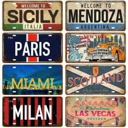 Famous City Tinplate Plate City State Tin Sign Plaque Landmark Metal Sign Wall Decor Garage Bar Pub Club Hotel Outdoor Man Cave Cafe Kitchen Home Size 30X15cm