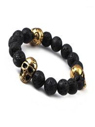Charm Bracelets Fashion Northskull Stainless Steel Skull Bracelet For Women Natural Lava Stone Beads And Tiger Eye Men11347849