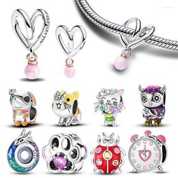 Loose Gemstones Two-tone Wrapped Heart Charm 925 Sterling Silver Beads Fit Original Bracelets For Women DIY Anniversary Jewellery