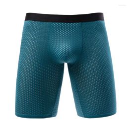 Underpants Men Underwear Boxers Shorts Homme Breathable Ice Silk Mesh Panites Man Solid U Convex Pouch Long Leg Underpant Cueca Calzoncillo