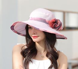 Wide Brim Hats Elegant Sun Hat For Women Summer Large Ladies Fashion Flower Fisherman AntiUV Travel Beach 20221220447