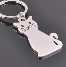 10pcsLot Metal Cat Keychains Rings Animal Key Chains Car Key Holder Pendant Women Bag Charms Key Rings Silver Color3813512