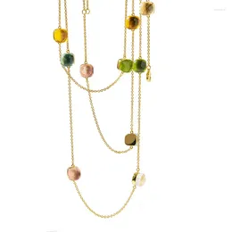 Chains Multicolor Crystal Strand Sweater Necklace Long For Women Gold Colour Fall Winter Geometry Stone