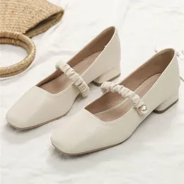 Casual Shoes Woman Footwear Pearl Low Heel Elegant Mary Jane Gothic Kawaii Office Moccasins For Women Japanese Style Lolita Cute Trend