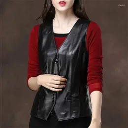 Women's Vests PU Leather Vest For Women 2024 Spring And Autumn Versatile Short Sleeveless Imitation Sheepskin Fr Outerwear Top