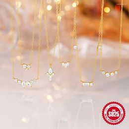 Chains CANNER 925 Silver Simple Layering Necklace For Women 18K Gold Plated Zircon Delicate Fine Jewelry Wedding Party Gifts