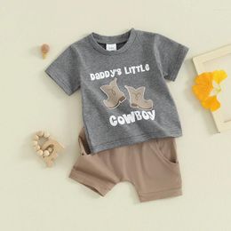 Clothing Sets FOCUSNORM 2pcs Toddler Baby Boys Clothes 0-3Y Short Sleeve Letter&Boots Print Weweste T-Shirt With Elastic Waist Shorts