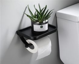 Wall Mounted Black Toilet Paper Holder Tissue Paper Holder Roll Holder With Phone Storage Shelf Bathroom Accessories6236707