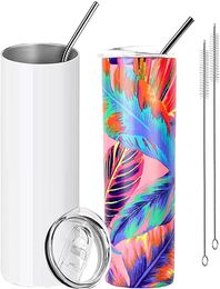 DHL 24h Ship DIY Sublimation Tumblers Mug blank white cup with lid straw 20oz Stainless steel drinking cups vacuum insulated Mug7159478