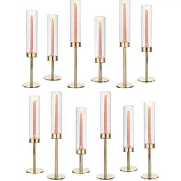 Gold Hurricane Candle HolderModern Stick Holder with Glass ChimneyFireplace for Dining Table Decor 240429