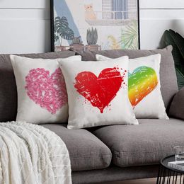 Pillow Colorful Heart Print Covers Decoration Home Office Sofa Pillowcase White Polyester Cover Decor Lover Room Pillows