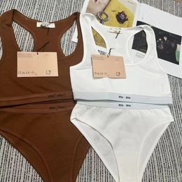 Women logo print bandage patched designer tank crop top and panties underwear set fashion sports lingerie suit SML