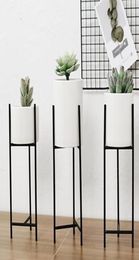 Vases 1Pc Nordic Wrought Iron Planter Ceramic Flower Pot Landscape Shelf Succulent Plant Vase Home Office Pots Stand Decor8202239