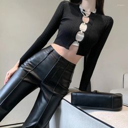 Women's Pants Fashion Brand High Waist Leather Shorts Slimming And Straight Wide-Leg 2024 High-Grade Street Tight