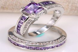 Inlaid Square Purple Crystal Zircon Princess Rings Set Trendy Ladies Full Zircon Engagement Ring Fashion Bride Jewellery Gifts1492905378319