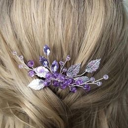 Hair Clips Elegant Handmade Tiara Wedding Comb Bridal Hairpins Purple Rhinestone Headwear Jewellery Girls Accessories