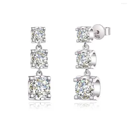 Stud Earrings 3 Stones Real Moissanite For Women Sterling Silver 925 D Color With GRA Certificate Trendy Fine Wedding Jewelry
