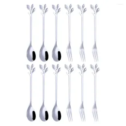 Dinnerware Sets Dessert Decorate And Fork Set Stainless Steel Mixing Spoon Cake Forks Coffee Fruit Leaf