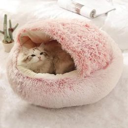 Dog Apparel Plush Round Hooded Pet Bed - Cat Cute Soft Cave Non-Slip Warm Washable Warming Calming