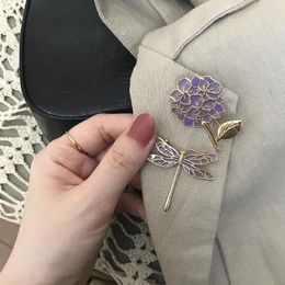 Brooches Trendy Purple Brooch Pin Dragonfly Lilac Iris Badge Plant Animal Party Collar Accessories Jewellery For Women