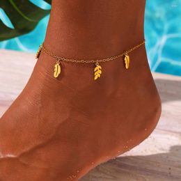 Anklets Bohemian Style Stainless Steel Simple Leaf Anklet Women's Summer Beach