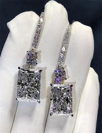 Victoria Luxury Jewellery 925 Sterling Silver Princess Cut White Topaz Platinum Plated CZ Diamond Dangle Earring Women Bridal Hook5407068