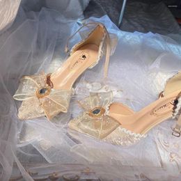 Dress Shoes Champagne Lolita High Heels Elegant Pointed Wedding Birthday 2024 Slingback Women Luxury Designer Sandals