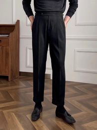 Men's Suits Autumn And Winter Retro Striped High-waisted Wool Straight Pants Italian Versatile Trousers Trendy