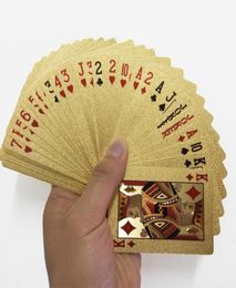 24K Gold Playing Cards Poker Game Deck Gold Foil Poker Set Plastic Magic Card Waterproof Cards Magic NY0867282762