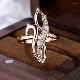 Wedding Rings Unique Infinity For Women Geometric Tree Leaf Bands Champagne Gold Colour White Zircon Cocktail Ring Party Jewellery