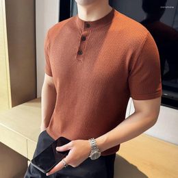 Men's Polos Summer Thin Knitted Short Sleeve T Shirts For Men Stand Collar Slim Fit Casual Breathable Basic Tee Shirt Homme 4XL