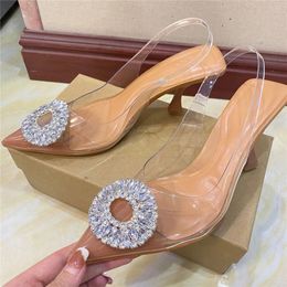 Luxury Brand Women High Heels Rhinestone Fashion Sandals Summer Transparent Shoes Ladies Pumps Slingbacks Plus Size 42 240422