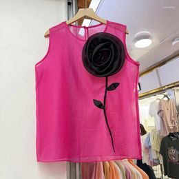 Women's Tanks 2024 Summer Sleeveless Shirt Design Sense Fashion Three-Dimensional Flower Plate Chic Graceful Vest Top Y2k Clothes