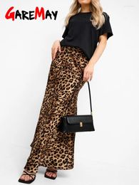 Skirts Leopard Print Maxi Skirt A-line Women's Summer Satin Long High-waisted Elegant Vintage Slim Office Silk 2024